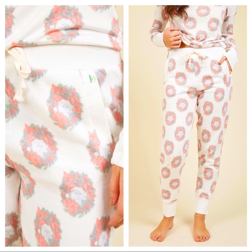Honeydew Christmas Cat Wreaths Joggers Lounge Pant